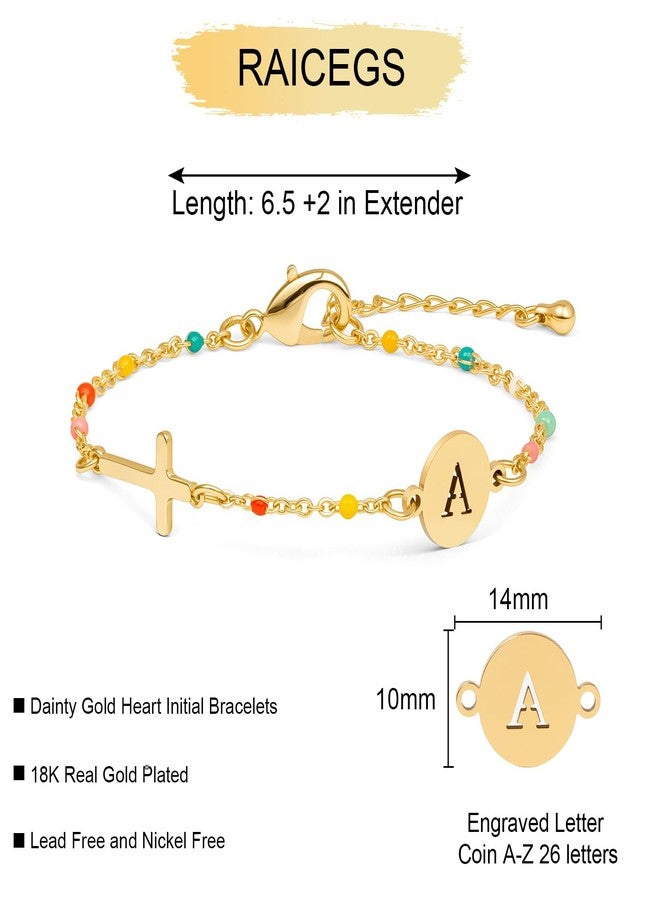 Raicegs Cross Bracelet with Initial 18K Gold M Initial Bracelets for Women Teen Colorful Dainty Link Chain Bracelets Christian Gifts for Women Faith Jewelry - Image 4